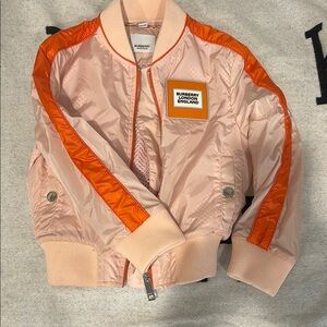 Burberry Pink and Orange Puffer Jacket with Shiny Finish